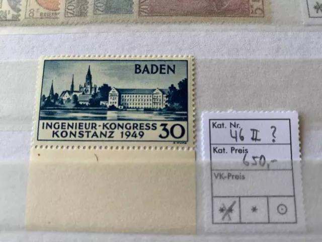 Briefmarken Französische Zone Baden 46II oder I postfrisch 650M€