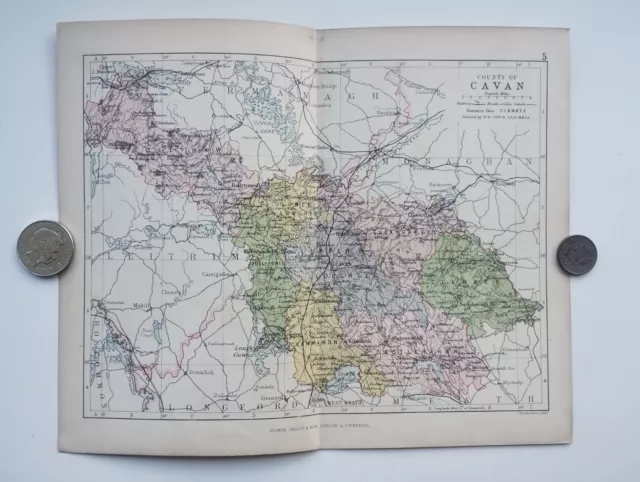 Antique County Map of CAVAN , Ireland - Phillips Handy Atlas , 1882