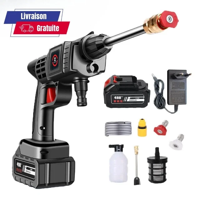 Nettoyeur Haute Pression Sans Fil 120Bar/1000W - Buse 6 En 1, Batterie 15000mAh, Tuyau 5m - Pour Voiture, Jardin, Terrasse
