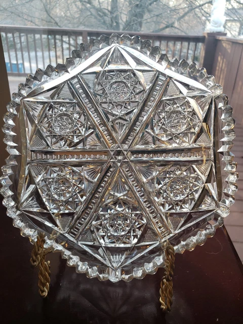 9" Low Serving Bowl American Brilliant Period Cut glass Crystal H C FRY Kremlin