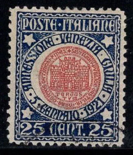 Italy 1921 Sass. 114 Used 100% 25c, Annexation Venezia Giulia