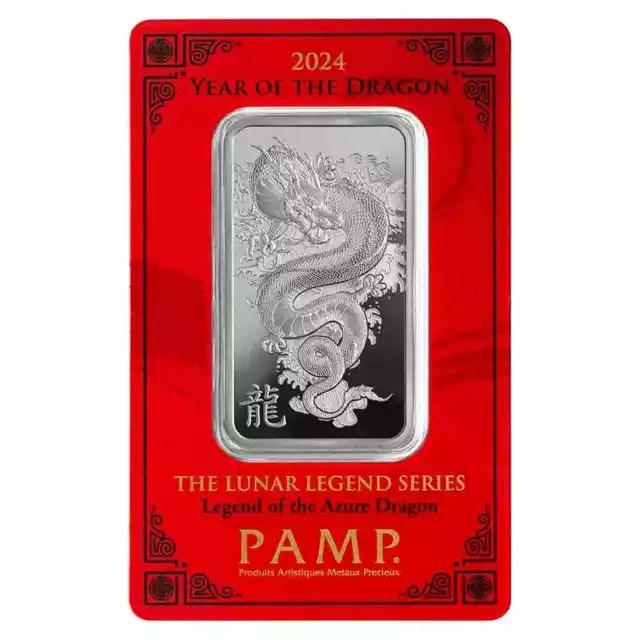 2024 1 oz PAMP Suisse Lunar Dragon Silver Bar (In Assay) 2