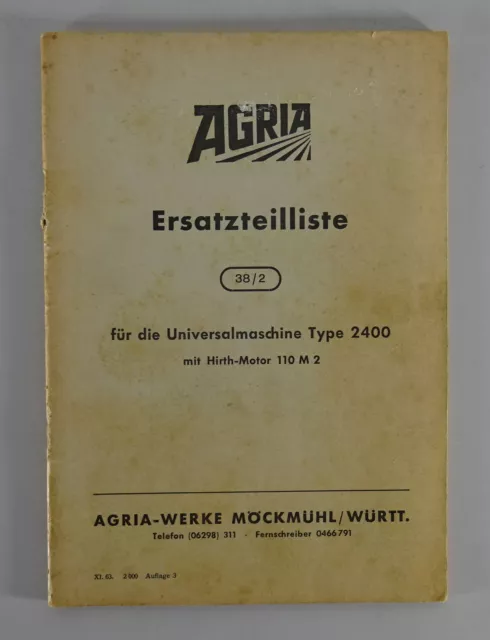 Parts Catalog/Spare Parts List Agria Vegetablecutter Type 2400 Stand 11/1963