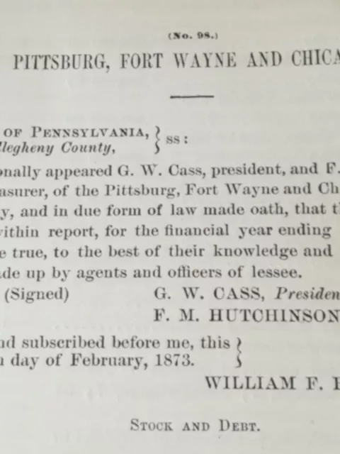 1873 Pennsylvania train report PITTSBURGH FORT WAYNE CHICAGO RAILROAD great info 2