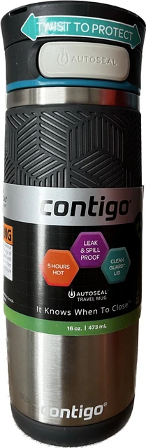 Contigo AUTOSEAL Transit Travel Mug 16oz Stainless w/ Blue Lid No-Spill Thermos