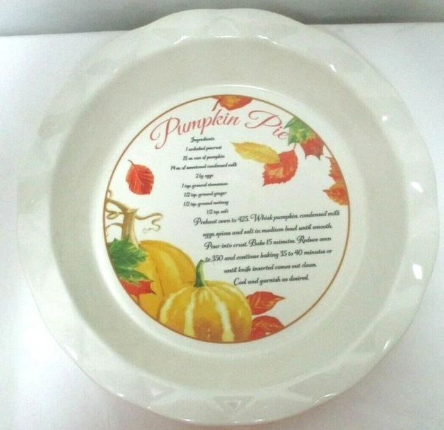 Tazón de plato de pastel de calabaza con hojas de receta con volantes naranja amarillo NUEVO CON ETIQUETAS