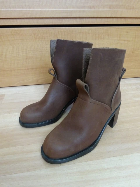 Bottines femme en cuir marron camel tige fondue sur le devant taille 38 TBE