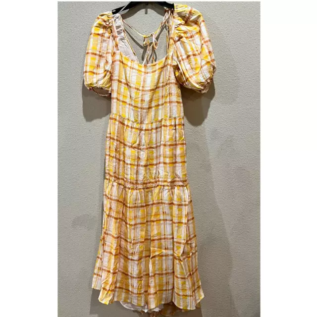 Astr The Label Womens Dress Size Large LLana Orange Yellow Plaid Tiered Maxi