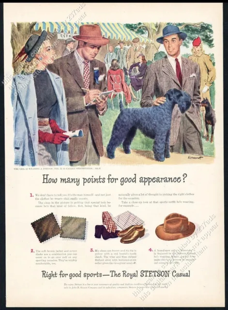 1946 Kerry Blue Terrier art Stetson Casual hat vintage print ad