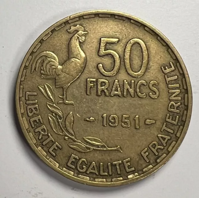 1952 50 Francs France Copper-Aluminum French Coin 8g 27mm Diameter Nice Details!