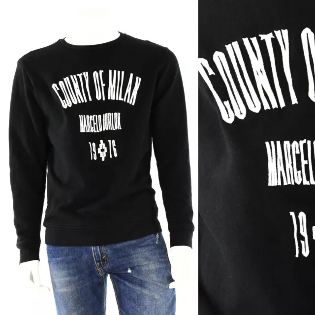 Mens M Marcelo Burlon County Of Milan Black Embroidered Sweatshirt Designer Logo