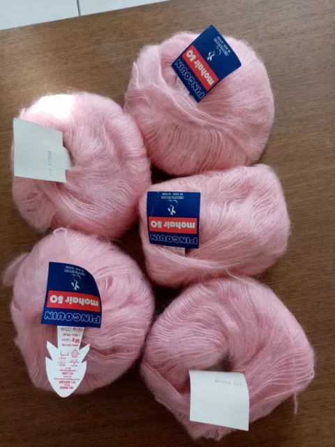 Mohair Lot De 5 Pelotes Marque Pingouin Mohair 50 Rose Pale 50Gr Neuves