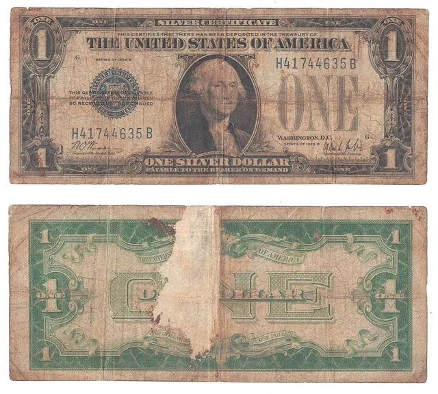 1928 B $1 Silver Certificate "Funny Back" Fr 1602 Low Grade #4635