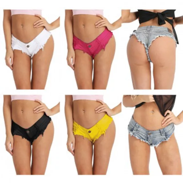 Women Low Rise Mini Denim Booty Shorts Hot Pants Jeans Bikini Thong Beach  Shorts