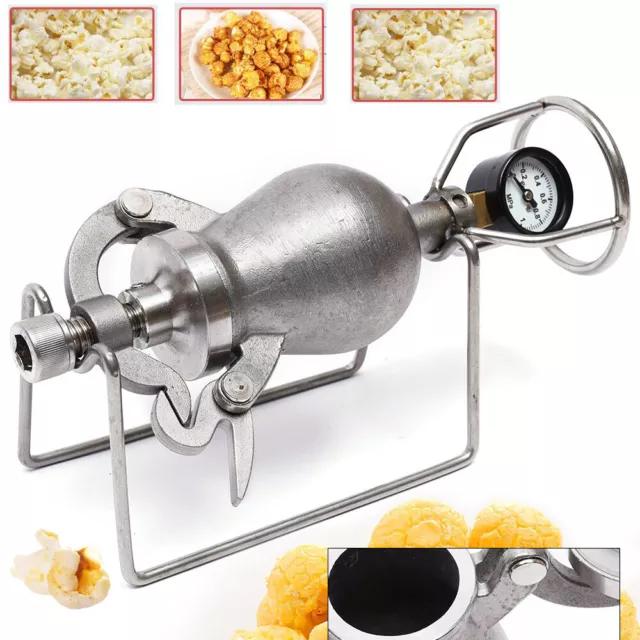 Popcorn Maker Hand-cranked Cannon Corn Popper Pop Corn Puffing Machine Stainless