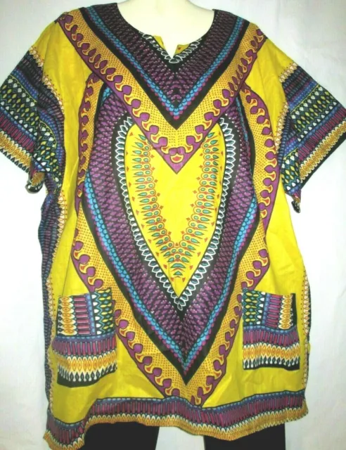 Advance Top Women Unisex Men Dashiki Shirt Free Size Fits 2X 3X Cotton Yellow