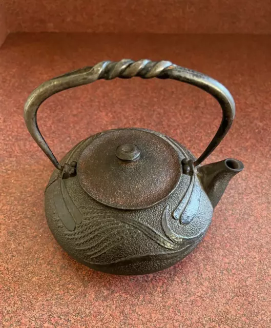 Antique Dragonfly Art Japanese Cast Iron Kettle Tea Pot Signed