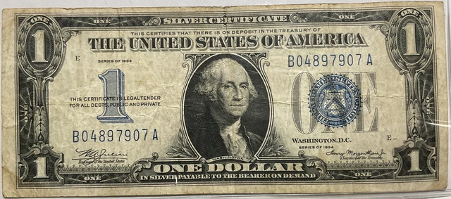 1934 *$1 Silver Certificate* Circulated (Blue Seal And 1) ~Nr~ #300