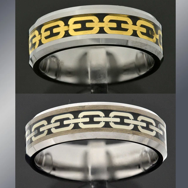 8mm Tungsten Bevel Edge Gold/White Celtic Chain Men's Engagement Wedding Band