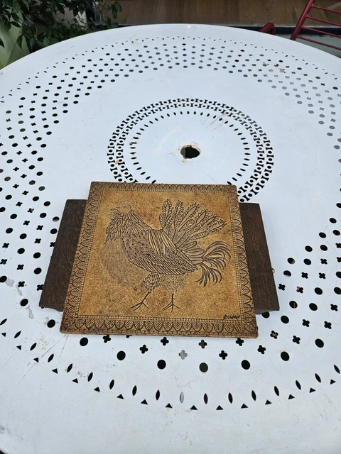 Dessous De Plat Vintage – Céramique Et Bois, Années 1960, ø 35cm