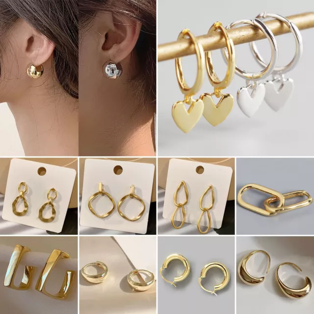 Minimalist Gold/Silver Plated Round Earrings Stud Drop Dangle Women Jewellery