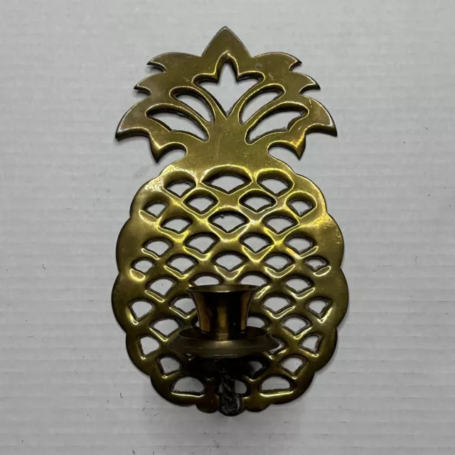 Vintage Solid Brass Pineapple Wall Sconce Candle Holder 8”