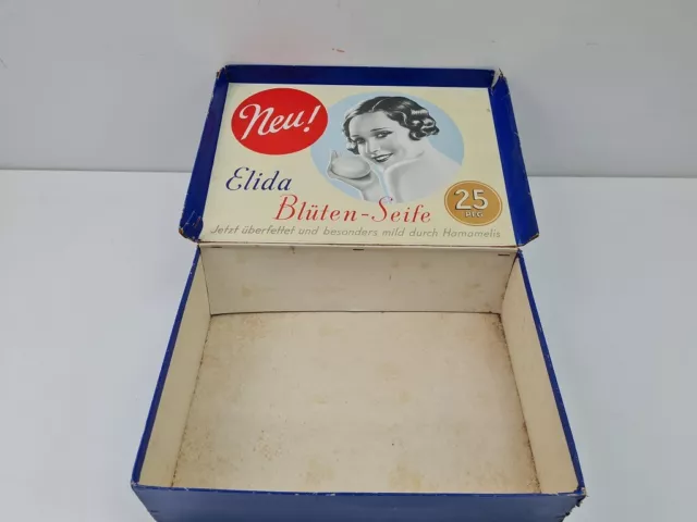 Elida Blütenseife Karton Pappe Reklame Werbung Dekoration blau alt #2312829