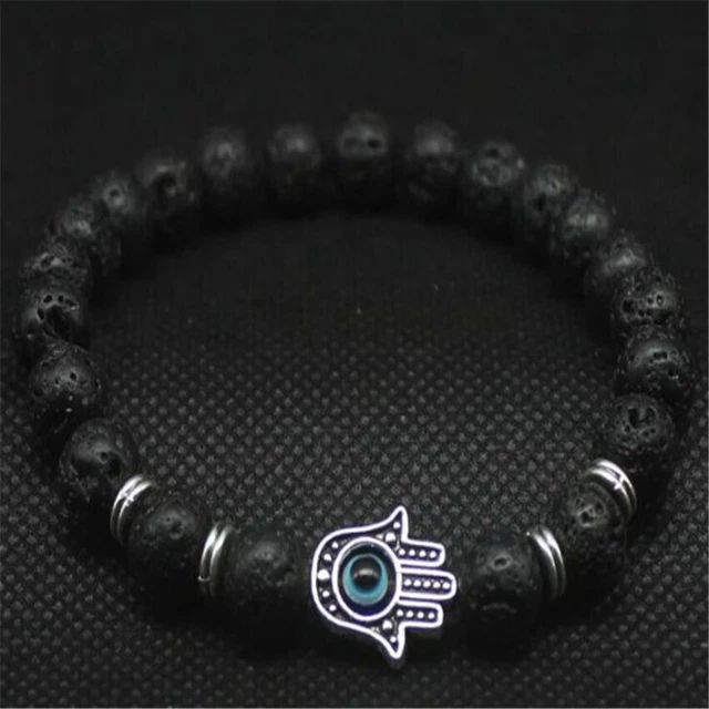 8mm volcanic stone bracelet Tibet silver Men Mala Pray Reiki Wrist Monk