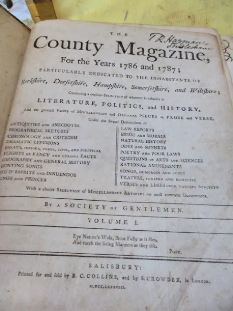 Bound Periodical,THE COUNTY MAGAZINE, 1786-1788, Soc.of Gentlemen,UK Inhabitants 2