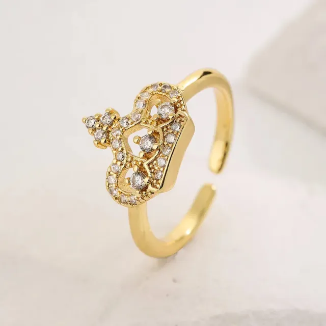 Damen Ring Gold 18 K Vergoldet Ring Verstellbar Krone Ring Frauen Zirkonia