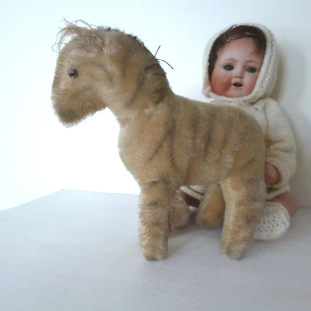 OURS ANCIEN EN peluche en paille Articulé Yeux en verre 45Cm Vintage