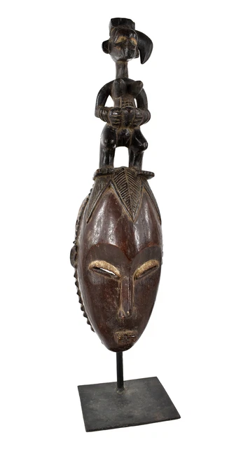 Guro Yaure Portrait Mask With Figure Cote d'Ivoire Custom Stand African Art