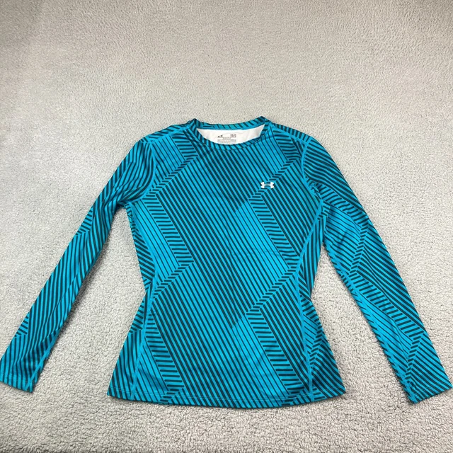 Under Armour Top Womens L Fitted Cold Gear Long Sleeve Athletic Blue Striped