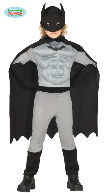 Costume Carnevale Batman Grigio Vestito Bambino Guirca Supereroe Muscoloso