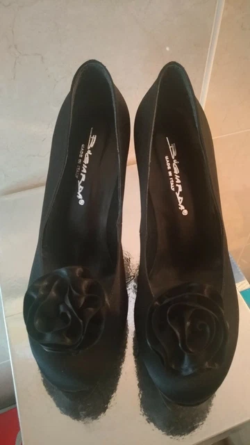 Scarpe nuove made in Italy nere eleganti di raso con tacco 100 e plateau 