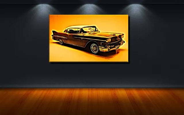 LEINWAND BILD XXL POP ART CADILLAC DEVILLE OLDTIMER ABSTRAKT GOLD S/W BIS 150x90 3