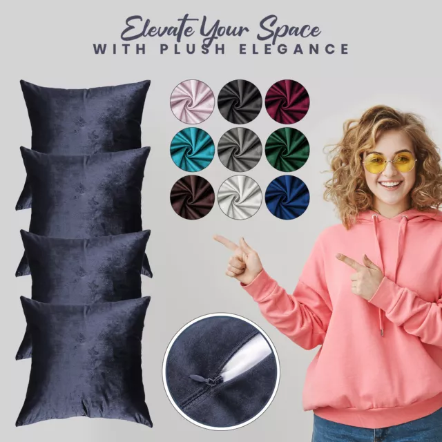 Plush Velvet Cushion Covers 18x18" Cushions Square Sofa Bed Throws Pillowcases
