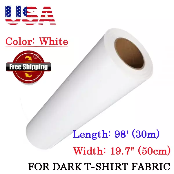 19.7" x98´ White Eco-Solvent Printable Heat Transfer Vinyl Film For Dark T-shirt