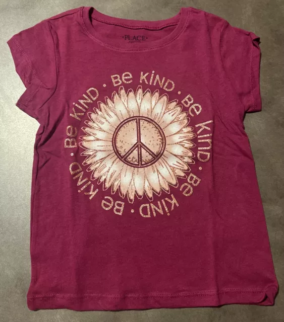 Children’s Place Girls Size 5/6 “Be Kind” Shirt/Top Daisy Peace Sign Maroon