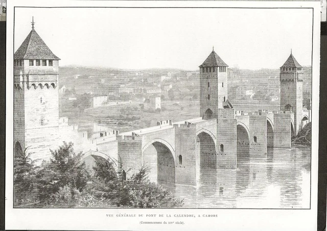 G522 / Engraving / General View Of The Bridge Of The Cahors Calendre