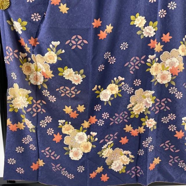 Japanese Silk Kimono Vintage Furisode Gold Flower Treasure Embroidery Purple 62" 2