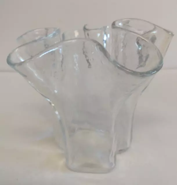 MCM Muurla Finland Art Glass Clear Ruffled Handkerchief Vase 5" Eva Glass