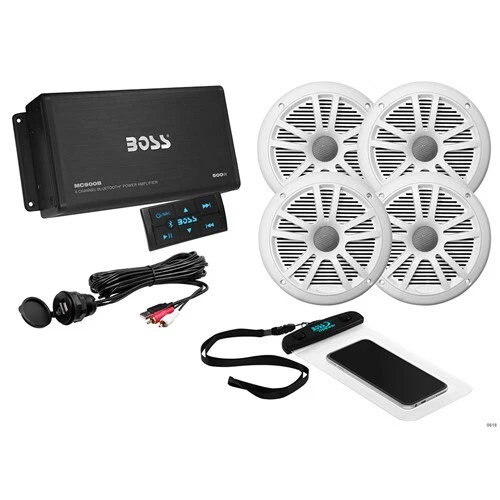 Boss Audio Ask904B.64 4 Channel Amplifier 2 Pairs Of 6.5" Speaker Kit - White