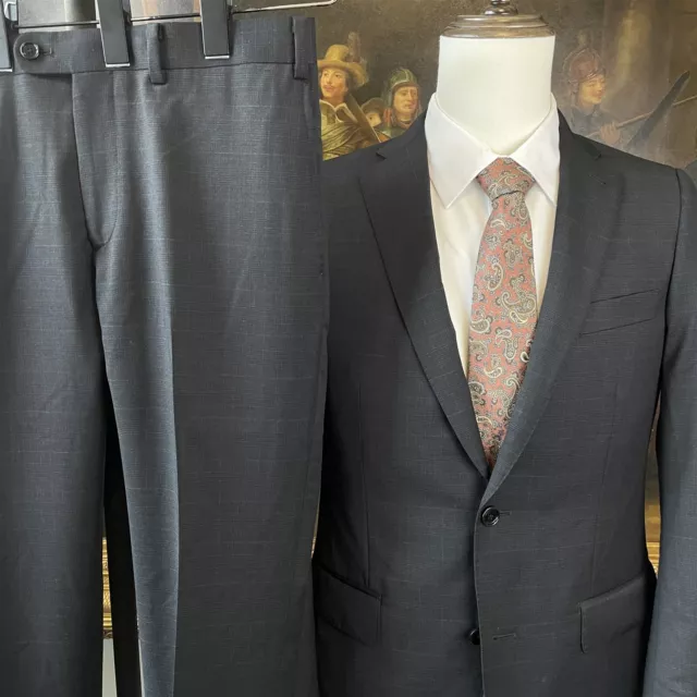 Indochino 38R 32 x 30 Bespoke 2Pc Gray Check 100% Wool Surgeon's Cuffs 2Btn Suit