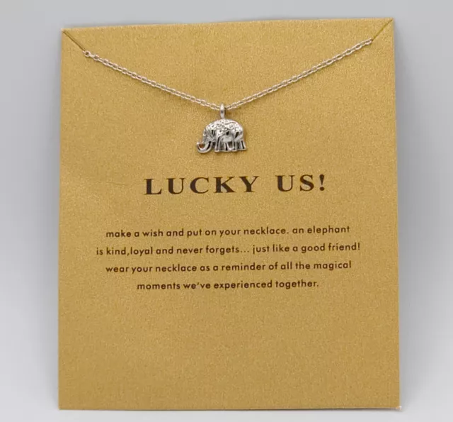 Silver Elephant with Message Card-Friendship Necklace Good Luck Compass Pendant