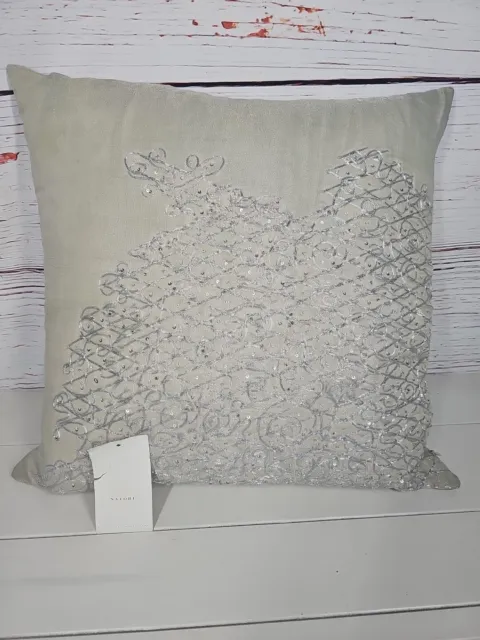 NATORI Square Pillow Silver Embroidery Sequin 10 x 10" NA 30-594 MSRP $270