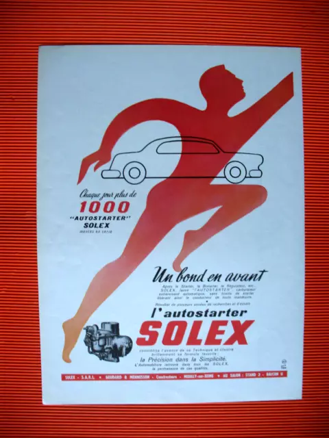 PUBLICITE DE PRESSE SOLEX CARBURATEUR AUTOSTARTER ILLUSTRATION RENé RAVO AD 1965