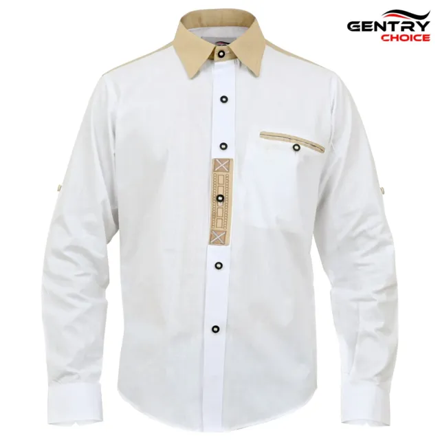 Men Oktoberfest Shirt Long Sleeve Checked Shirt White German Bavarian Shirt