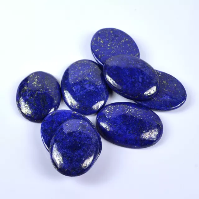 305 CT / 8Pcs Naturel Or Pyrite Bleu Lapis Lazuli Ovale Cab Gemme Lot 28-34mm