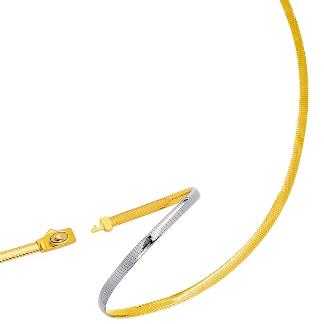 14K Yellow Gold And White Gold Reversible Omega Chain Bracelet, 3Mm, 7"